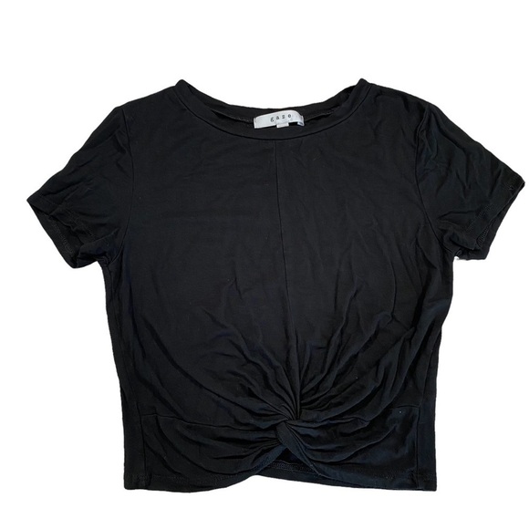 Gaze Twist Front Short Sleeve Cropped Tee, Size XS, Black - Picture 1 of 3